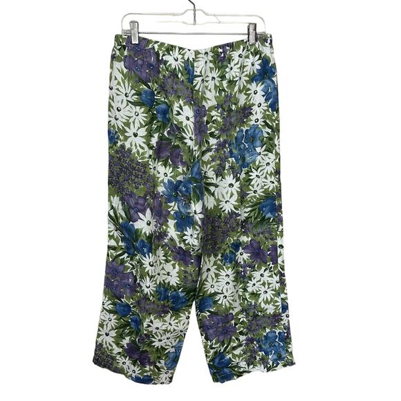 Hot Cotton Pants 100% Linen Wide Leg Pull On Womens Medium Floral Resort Cruise - Picture 3 of 9